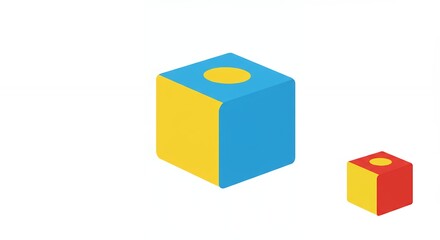 Fototapeta premium Geometric cube illustration in yellow and blue isolated on white background isometric view