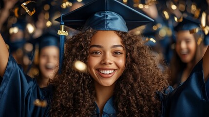 Obraz premium Joyful Graduate Woman: Celebration of Academic Success