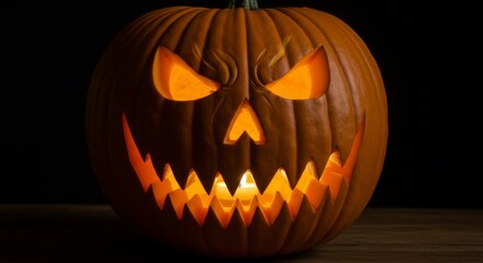 Fototapeta premium Carved pumpkin with illuminated face