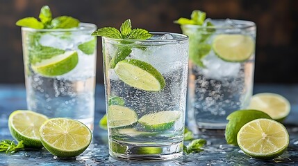 Fototapeta premium Refreshing lime and mint drinks