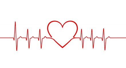 Red heartbeat line medical illustration on white background