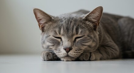 Obraz premium Sleeping cat close up detailed view with soft focus peaceful indoor image