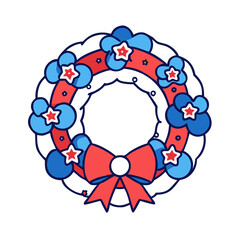 Fototapeta premium Patriotic wreath with stars and flowers for independence day celebration decoration design