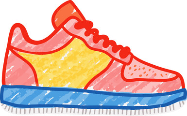 Colorful sneaker illustration in children&rsquo;s drawing style on transparent background
