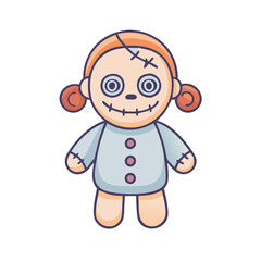 Cute halloween voodoo doll illustration, spooky doll, halloween doll, creepy doll, stitched doll art