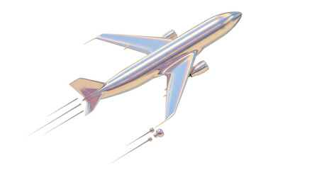 Isolated Silver Airplane with Vapor Trails Taking Off