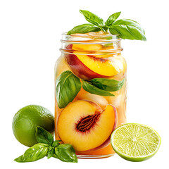 Peach Basil and Lime Iced Tea Recipe Isolated on Transparent Background
