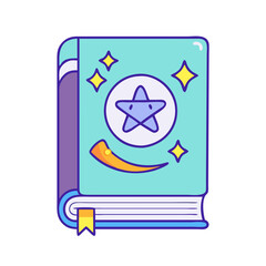 Cute magical spell book illustration vector design with stars and moon for kids and fantasy art