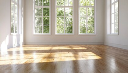 Fototapeta premium Empty room with large windows