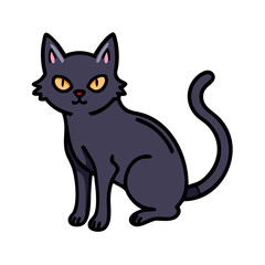 Illustration of black cat domestic animal feline pet kitten kitty cartoon character drawing art