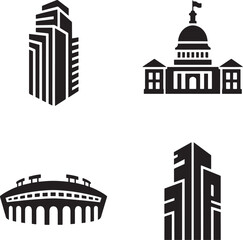 Fototapeta premium Big Building silhouette set vector illustration isolated On Transparent Background