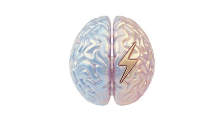Isolated Brain with Lightning Bolt Symbol