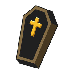 Fototapeta premium Silhouette coffin with gold cross vector illustration, Halloween coffin clipart, Spooky coffin silhouette, Cartoon coffin design