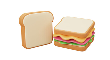 Isolated Cartoon Sandwich with Ham and Cheese