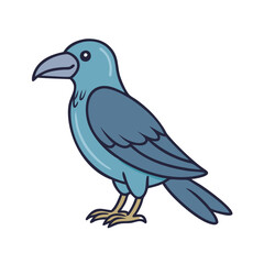 Illustration of a blue crow drawing for kids, cartoon crow image, crow vector art, crow clipart design