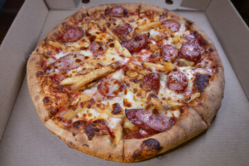 Hot and Fresh Pizza with Sausages, Extra Cheese, and Fries – The Ultimate Comfort Food