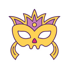 Illustration of a yellow masquerade mask with crown for carnival festival costume party event