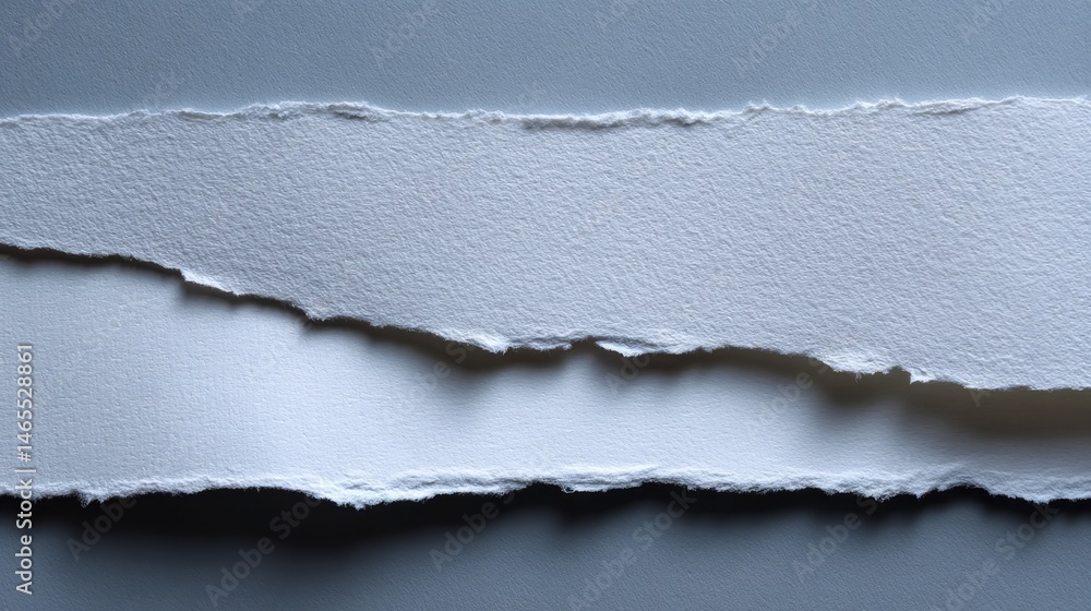 Poster Torn edges of white paper form an irregular opening, casting soft shadows and allowing for text placement. The right side offers ample copy space for content