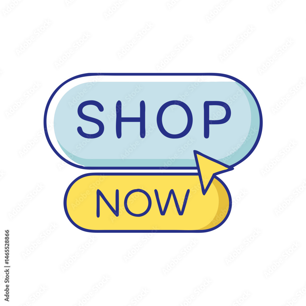 Aufkleber shop now button vector graphic for online shopping and ecommerce website call to action design use