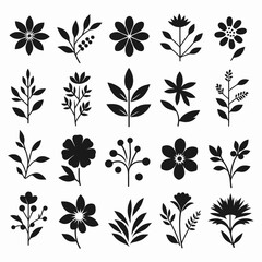   Flowers Silhouettes in black on a white background 