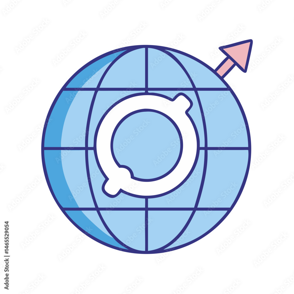 Poster world globe icon with arrow and circle shape for global business and communication network design