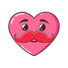 Pink heart with mustache vector illustration for valentines day love and romance concept design