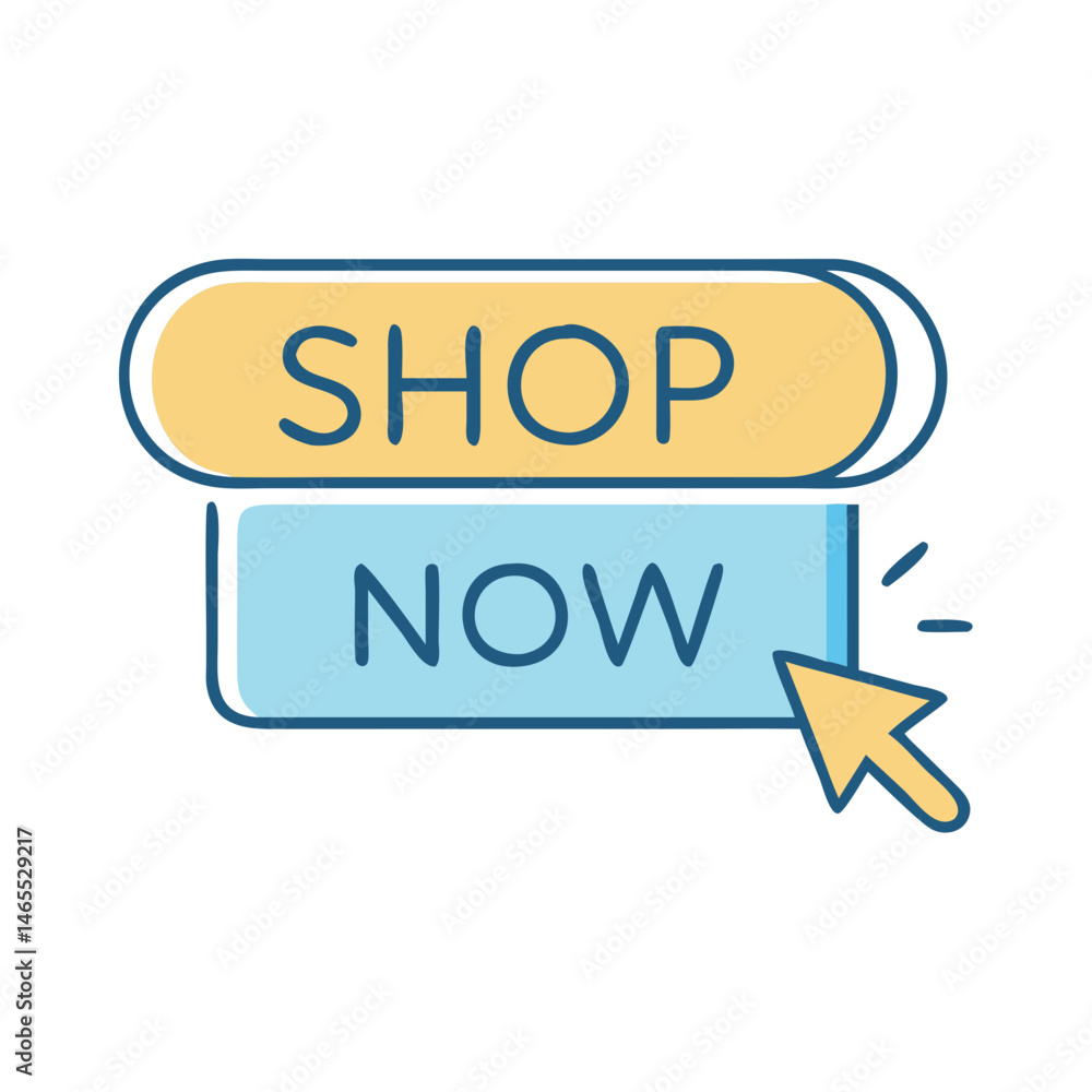 Aufkleber shop now button vector graphic for ecommerce website online store call to action purchase design ele