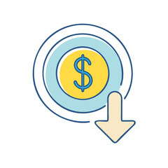 Decrease in value cost reduction money loss financial crisis economic downturn dollar down arrow