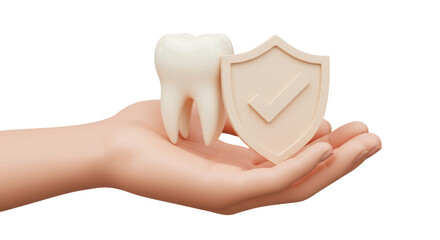 Obraz premium Isolated Hand Holding Tooth with Shield Representing Dental Care