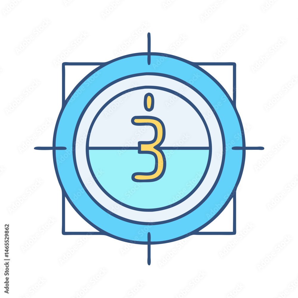 Poster countdown timer illustration with target, number three, circle, and square for graphic design use