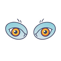 Cartoonish eyes vector illustration with blue eyelids and orange irises for design projects
