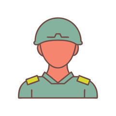 Illustration of military soldier army man in uniform with helmet and shoulder epaulettes design