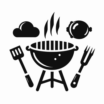  Barbecue Grill Silhouettes in black on a white background