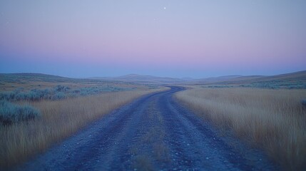 Fototapeta premium Dusty road stretches into a pale twilight landscape