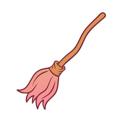 Cartoon witch broom vector illustration for halloween cleaning and magical fantasy theme design