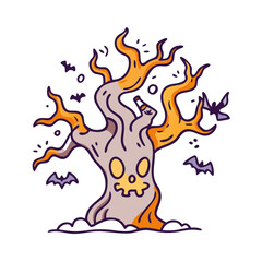 Halloween tree spooky dead tree with bats halloween illustration halloween vector halloween art vector