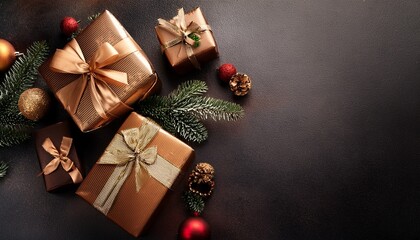 noel or christmas dark background with gift boxes