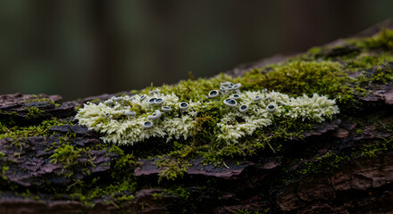 Mystical World Awaits Captivating Forest Flora On The Forest Tree Trunk