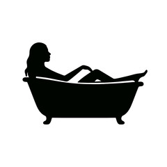  Woman in Bathtub Silhouettes in black on a white background