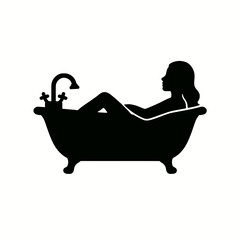  Woman in Bathtub Silhouettes in black on a white background 