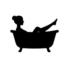  Woman in Bathtub Silhouettes in black on a white background 
