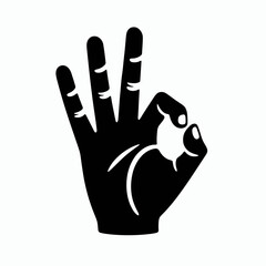   Three Fingers Hand Silhouettes in black on a white background 