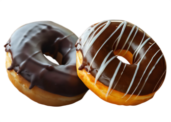 Two chocolate donuts isolated on white background PNG
