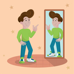 Confident man in mirror. Vector