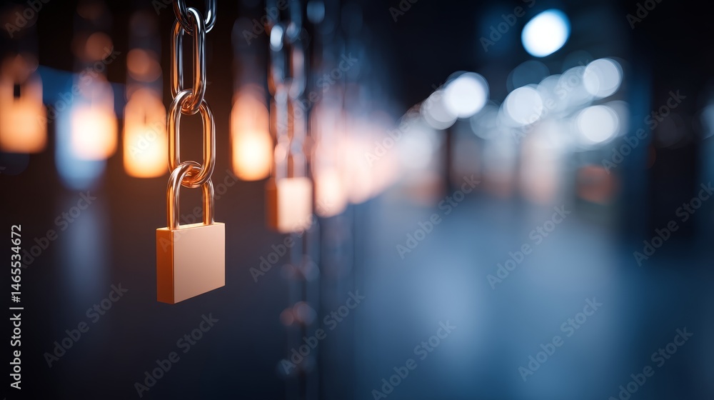 Poster Close-up view of a digital screen showing interconnected glowing nodes that signify data privacy and cybersecurity, with ample copy space for messaging