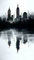 Obraz premium City skyline reflected in a misty river
