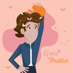 Grow positive mindset man. Vector