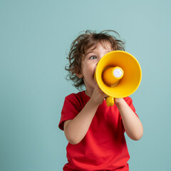 Child Shouting Through Megaphone – Excited Kid Cheering Loudly, Playful Communication and Fun Expression
