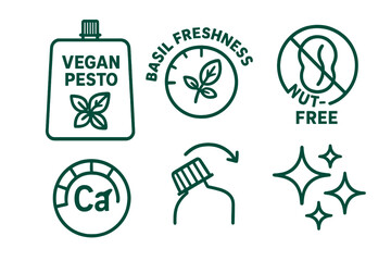 Fototapeta premium The icons that represent Pesto-eco include a pouch, gauge, badge, dial, arrow, and sparkle
