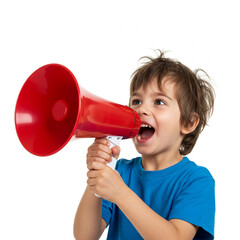 Child Shouting Through Megaphone – Excited Kid Cheering Loudly, Playful Communication and Fun Expression